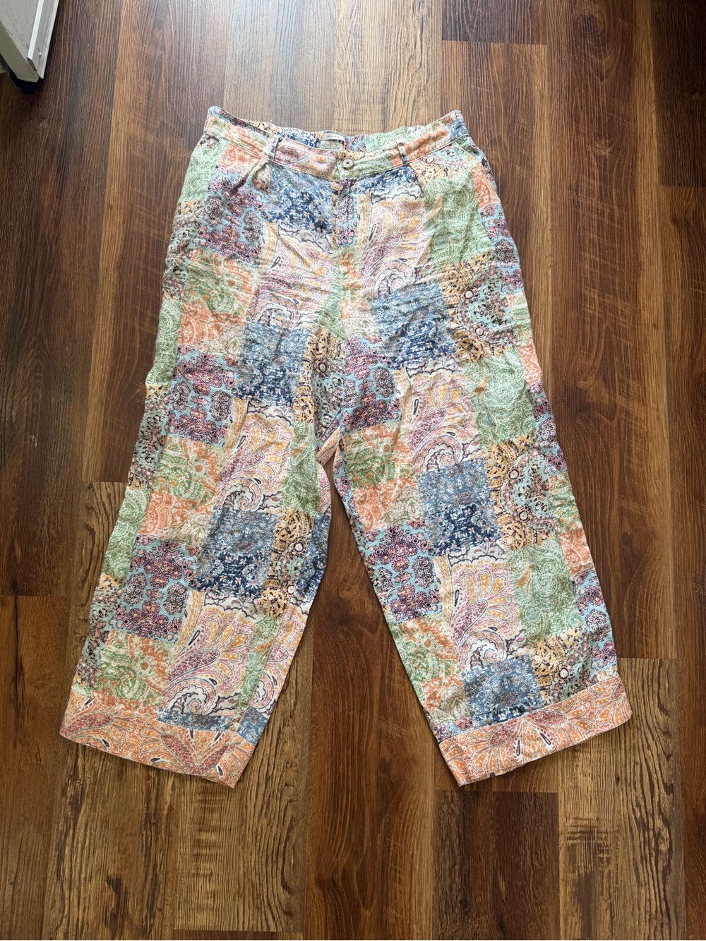 Rachel Zoe 100% linen Patchwork Paisley Pants XL